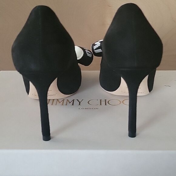 NWT Jimmy Choo 35.5 Tegan 5 Black Bow Girly Dainty Coquette Suede Heels Pumps - Picture 9 of 14